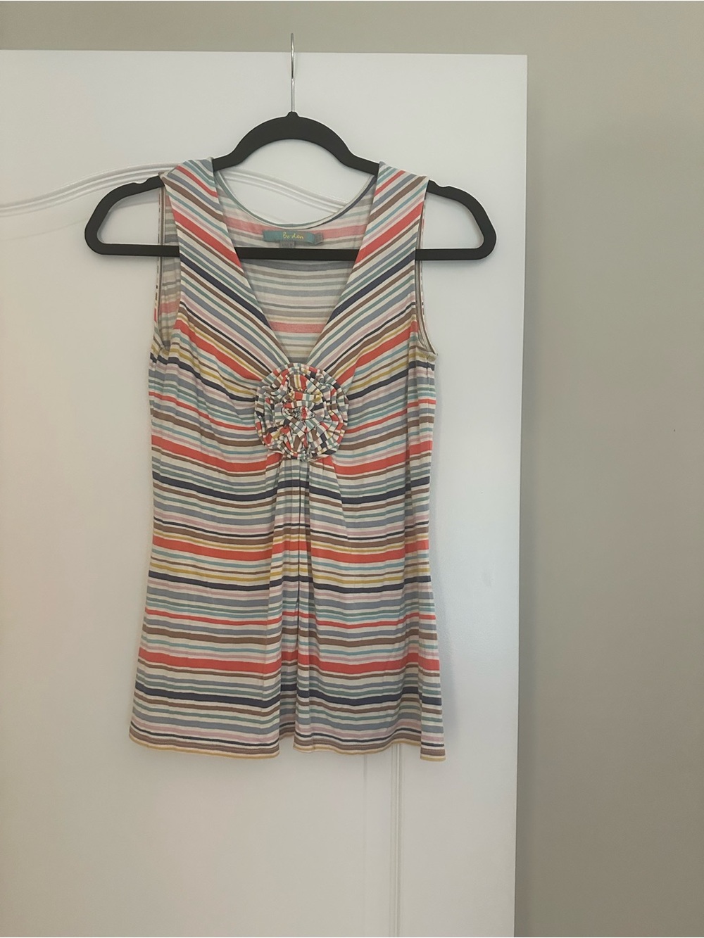Biden Sleeveless Multicolor Striped V-Neck Top with Front Rosette
